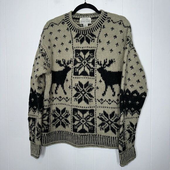 Vintage Jeffrey Banks Men’s Hand Knit Wool Sweater Fair Isle Deer Size XL - Picture 1 of 4